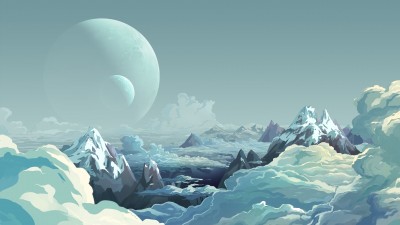آبی-کوهستان-ابر-هنری و نقاشی